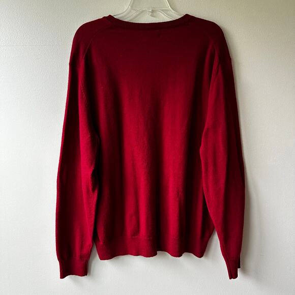 Club Room Men's Merino Wool Sweater V-Neck Dark Red Size XL Italian Spun Yarn - Picture 4 of 9